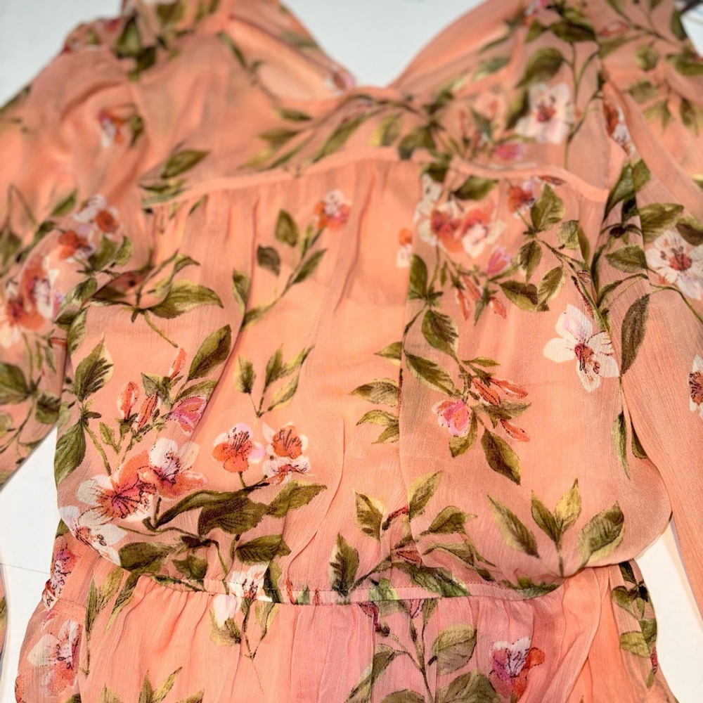 Lost + Wander Sunset Fleurs Mini Dress coral floral tiered ruffles medium - Picture 5 of 13